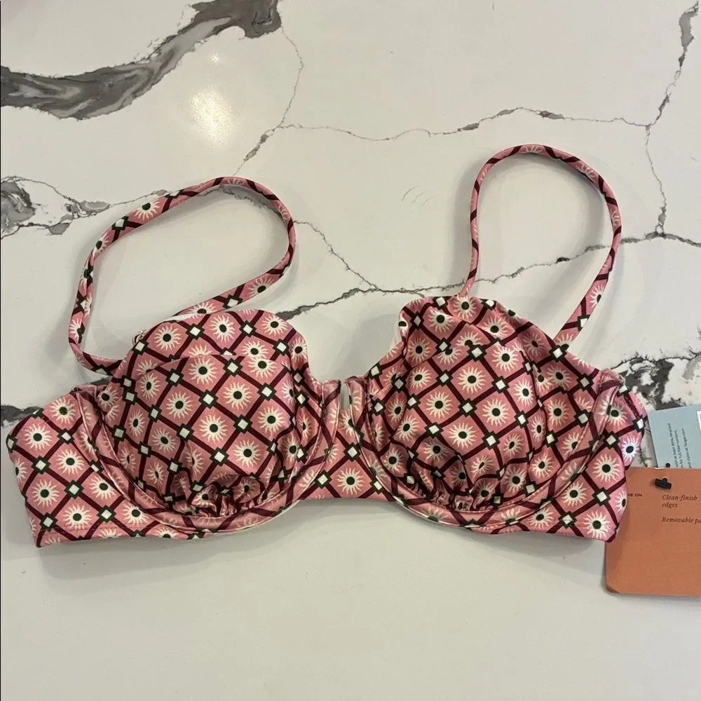 Shade & Shore Pink Floral Bikini Top 36 B